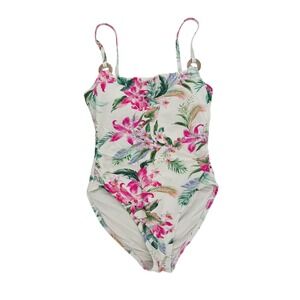 La Blanca Tropical Floral One Piece Swimsuit White Pink 8 Beach Vacation Resort